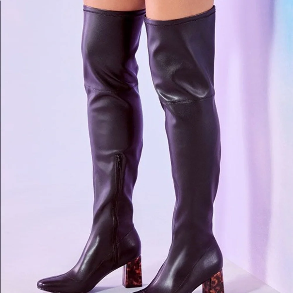 JustFab Camille Over the Knee Boot Tortoise Black 7.5